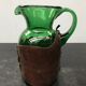 Former Carafe Pitcher Green Blown Glass - Leather - Vintage Kitchen