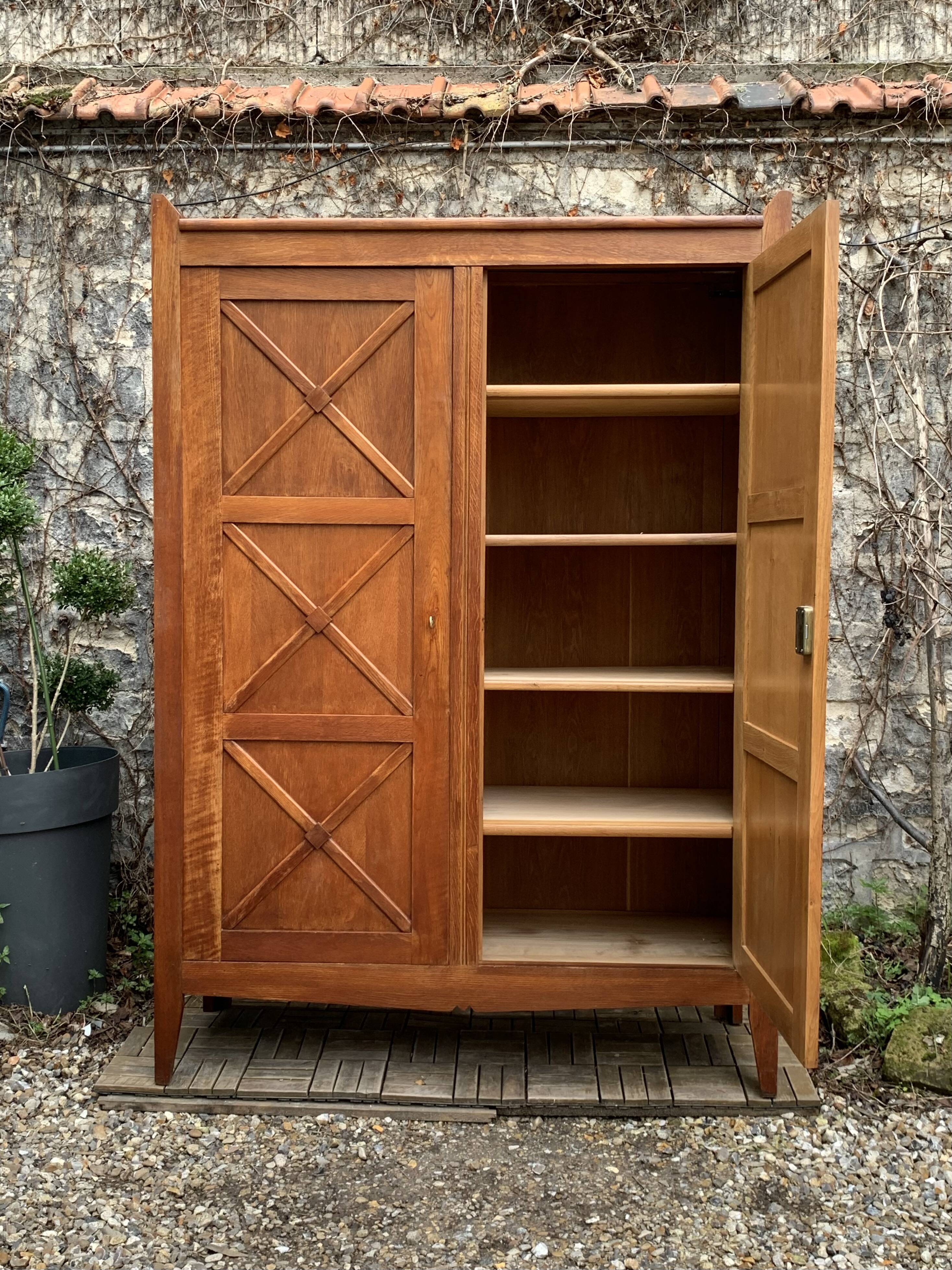 Vintage solid oak cross-braced wardrobe 1940