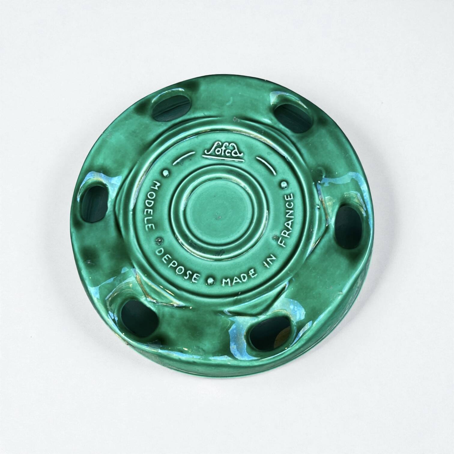Green ceramic potpourri dish, SOFCD, 1950s