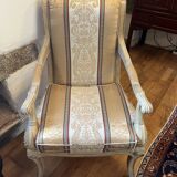 Louis XV bergère in vintage revival; timeless; provincial; French.