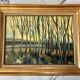 Tableau très ancien sous bois au coucher de soleil