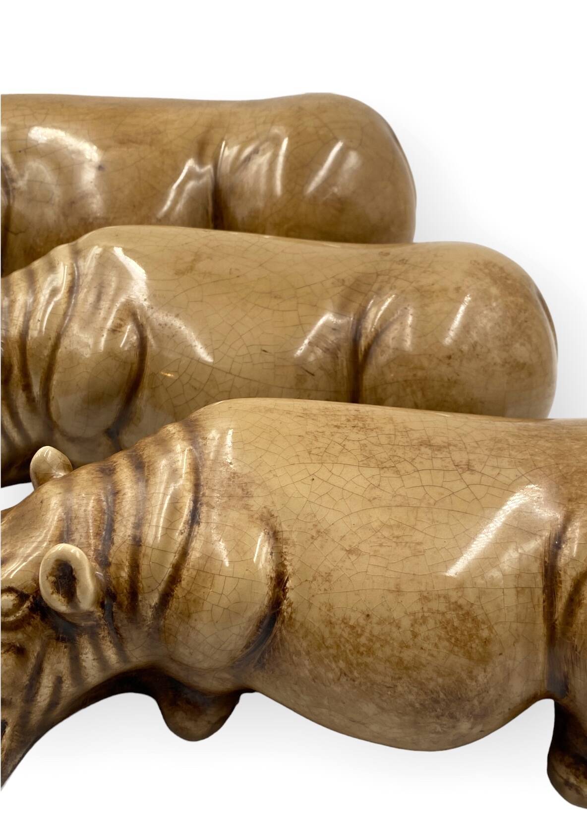 Mid-century Set of 3 ceramic hippos, Zaccagnini Italy 1950s