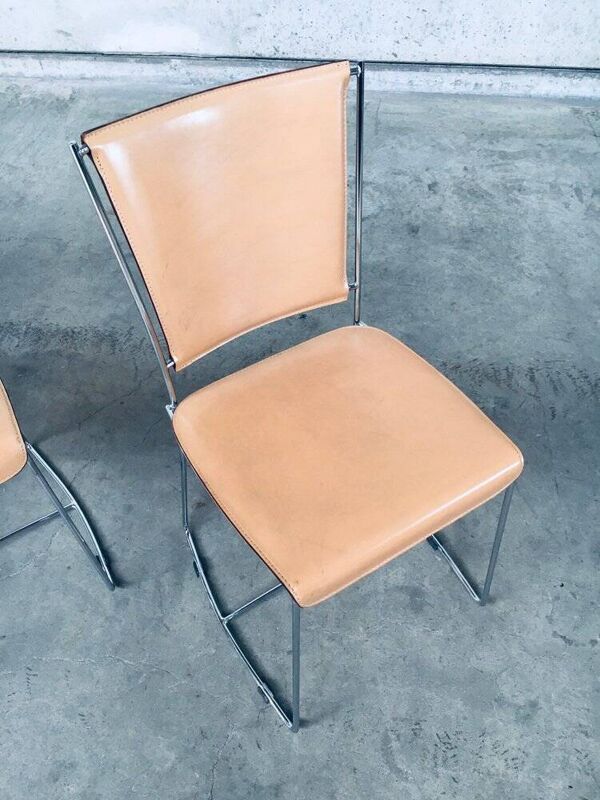 Set of Postmodern Italian Design Leather Dining Chair Set by Segis, 1990s