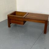 Table d'appoint mid-century moderne à lattes en teck avec support pour plantes, 1960s