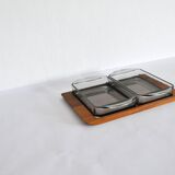 Plateau de service danois moderne en teck avec bols en verre par Wiggers, Danemark, 1960s