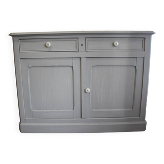 Parisian buffet with 2 doors and 2 drawers in patinated grey.