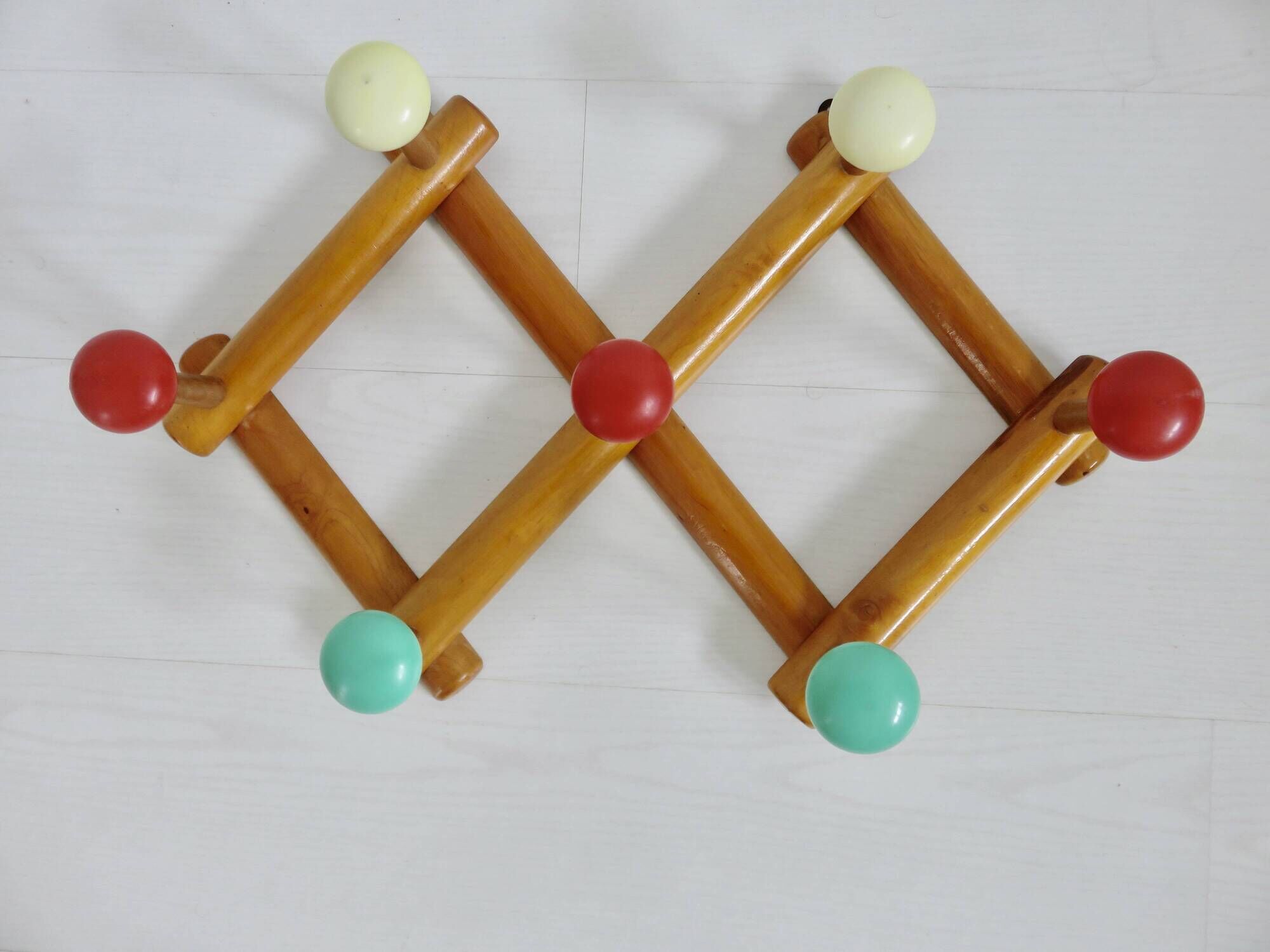 Wall coat rack, accordion, 8 hooks, 50s-60s