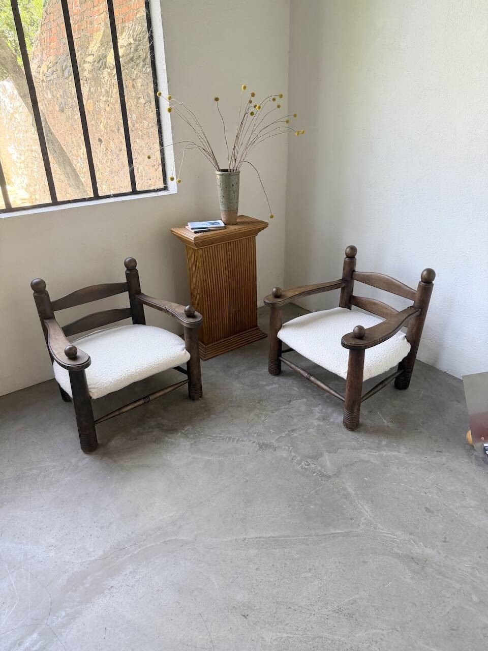 Pair of Dudouyt armchairs from the 1950s, oak.