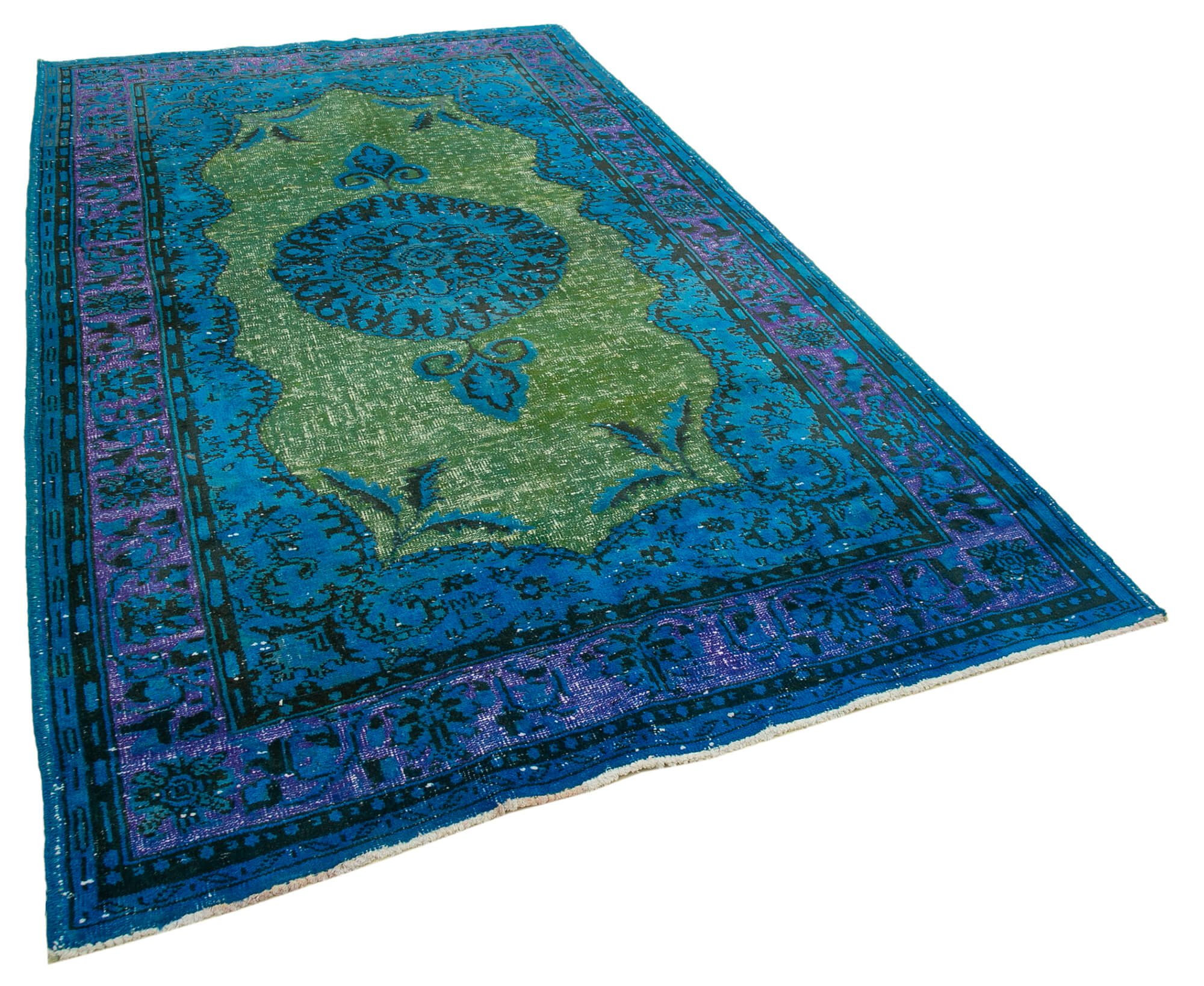 Handmade vintage turkish 1980s 188 cm x 320 cm blue rug