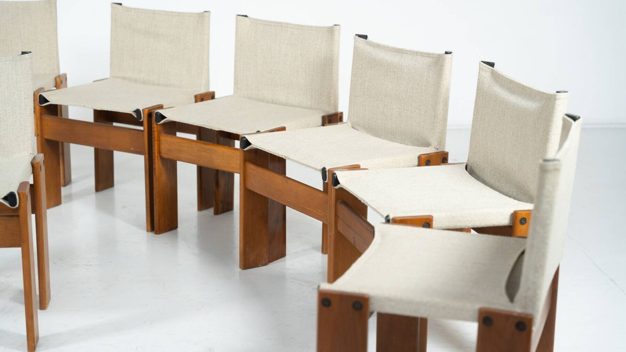 Set of 12 Monk dining chairs by Afra & Tobia Scarpa for Molteni, 1970s.