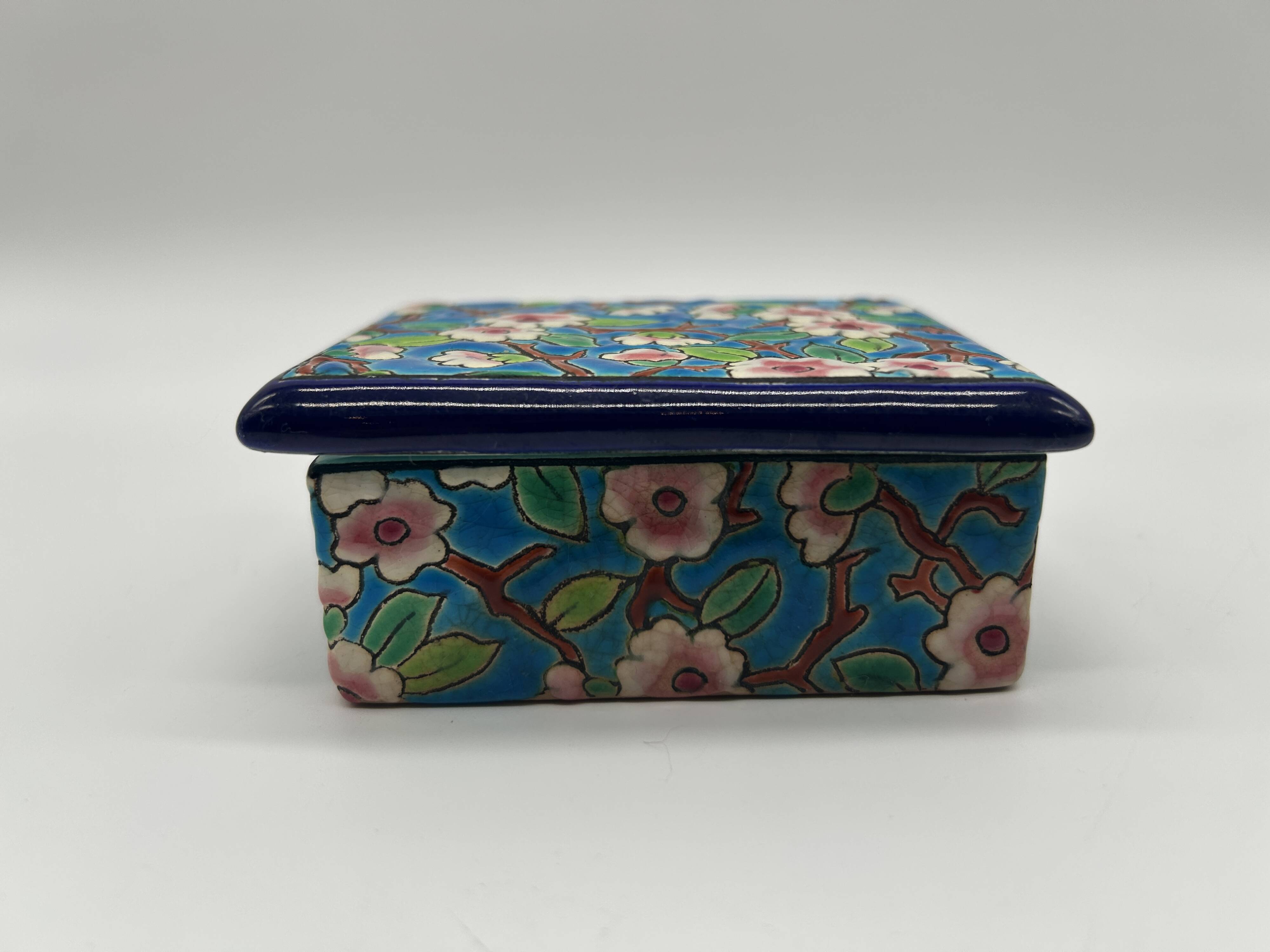 Bonbonnière in faience and Longwy enamels