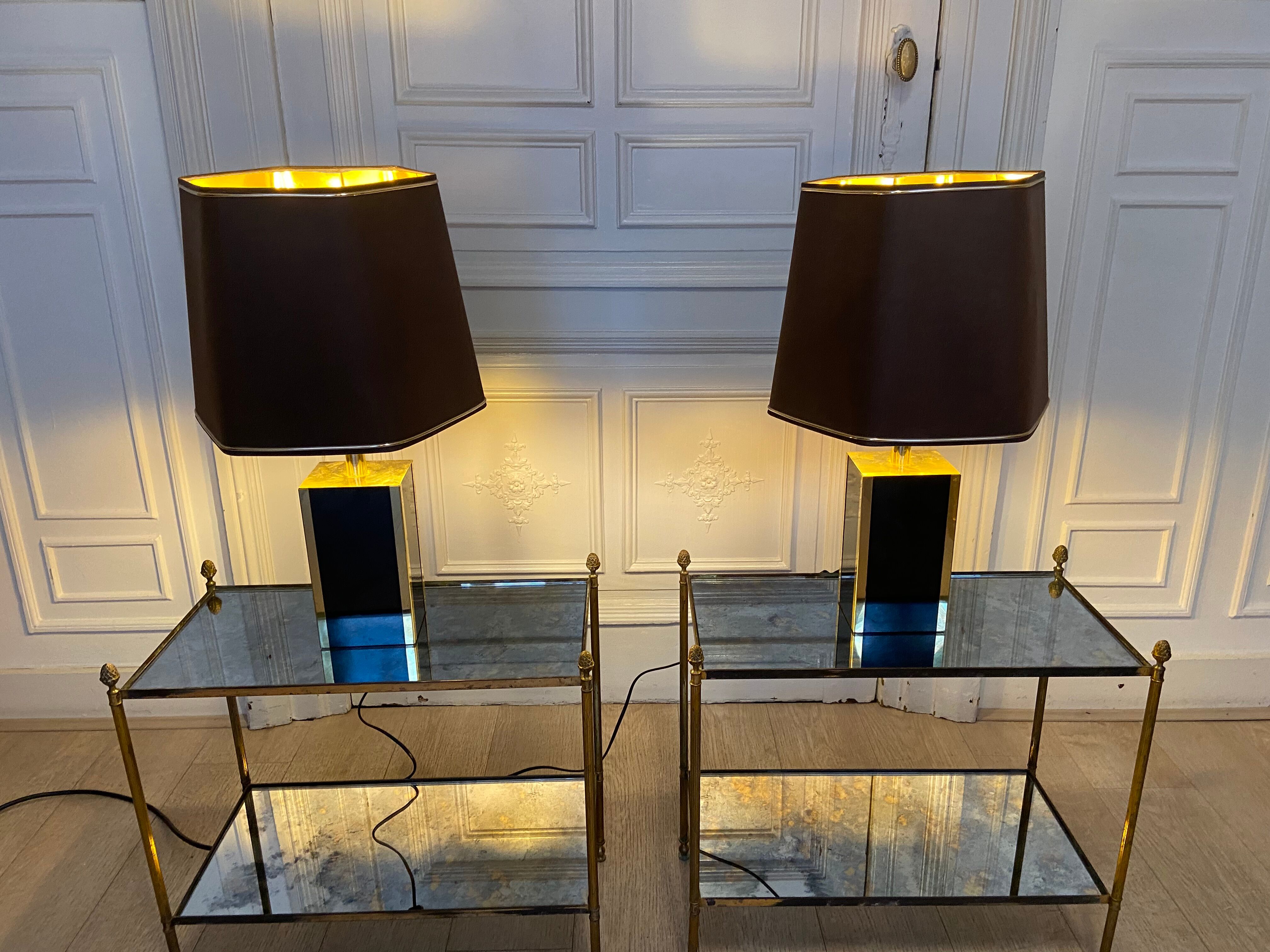 Pair of black and gold lacquered lamps, 1980s