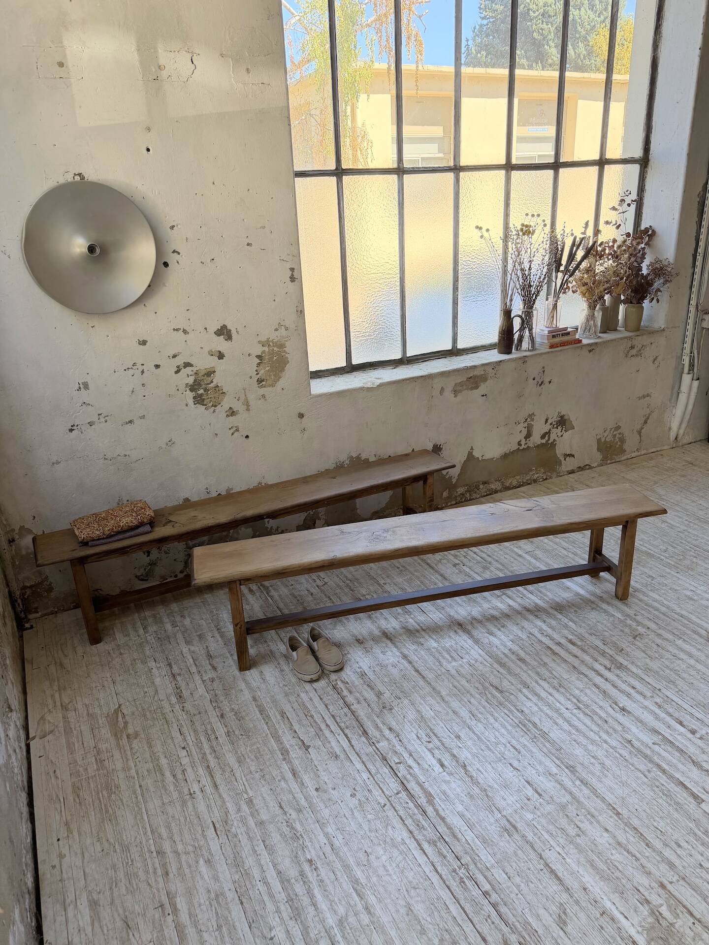 Set of two rustic oak farm benches 2m