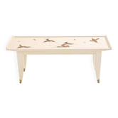 Maurice Jallot coffee table, painted oak with bird decorations, 1930.