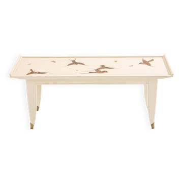Maurice Jallot table basse chêne peint à décors d’oiseaux 1930