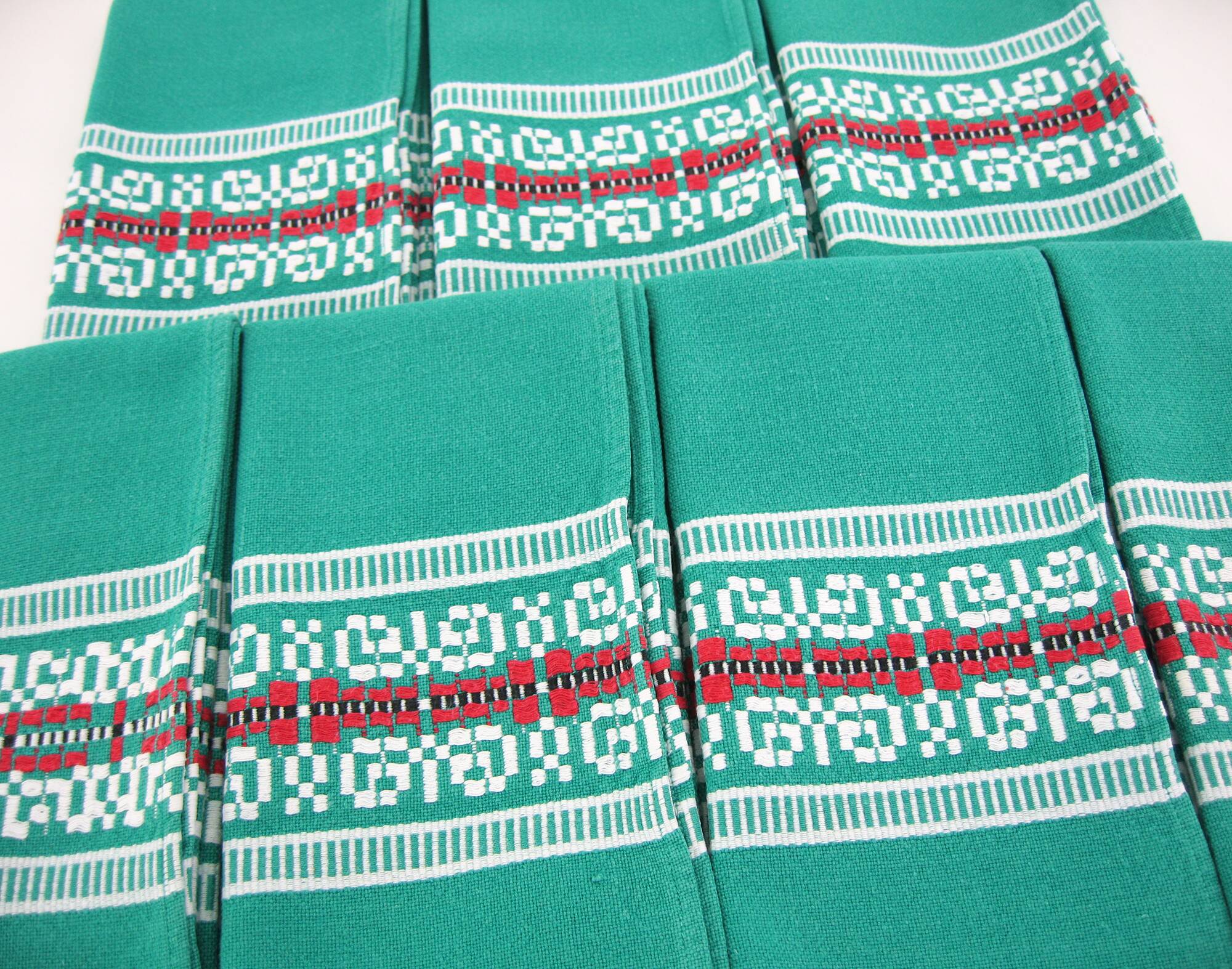 7 green cotton napkins - Basque Country France - vintage 60s