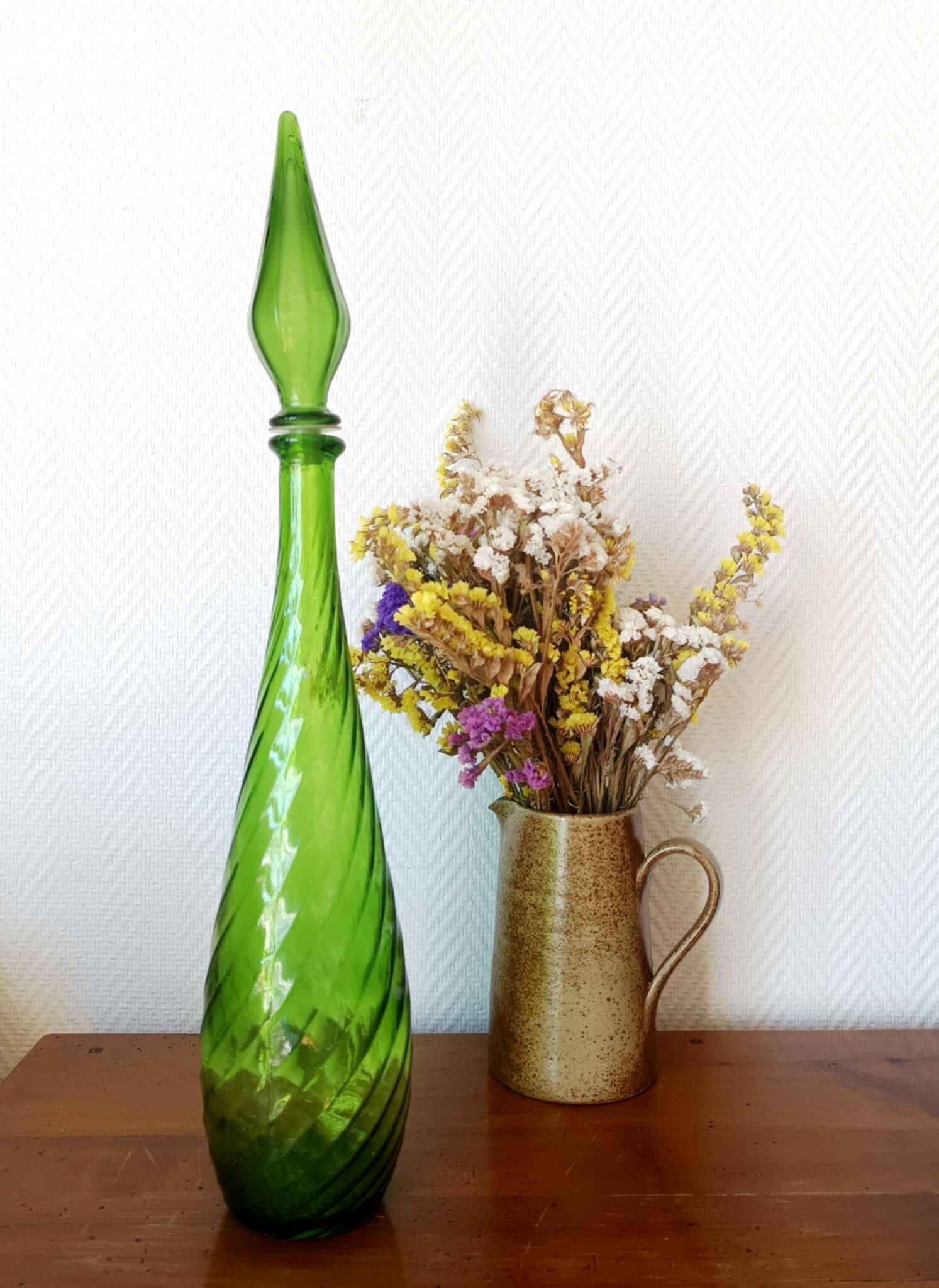 Large glass carafe from Empoli, Italy, vintage