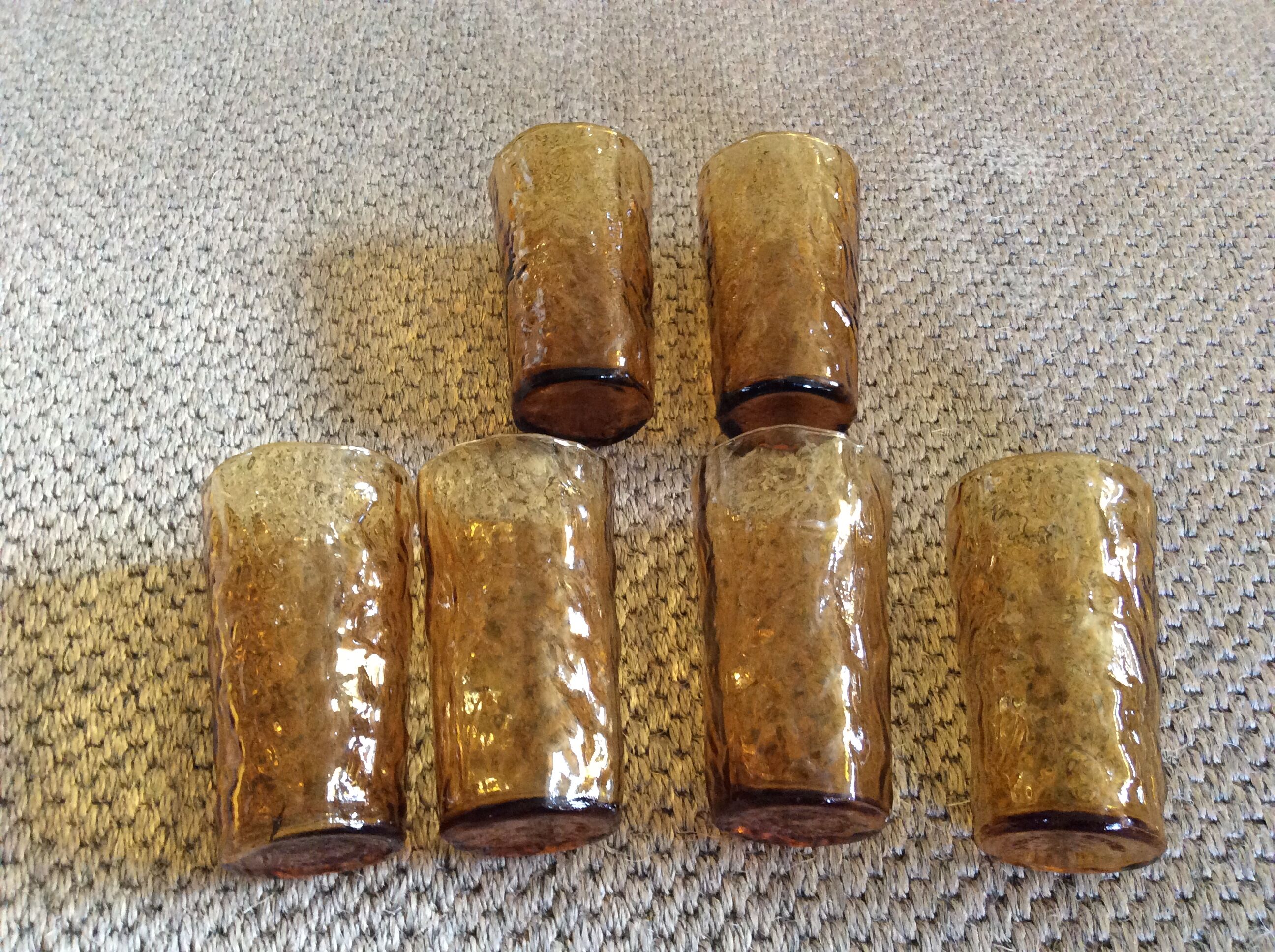 Series of 6 amber glasses
