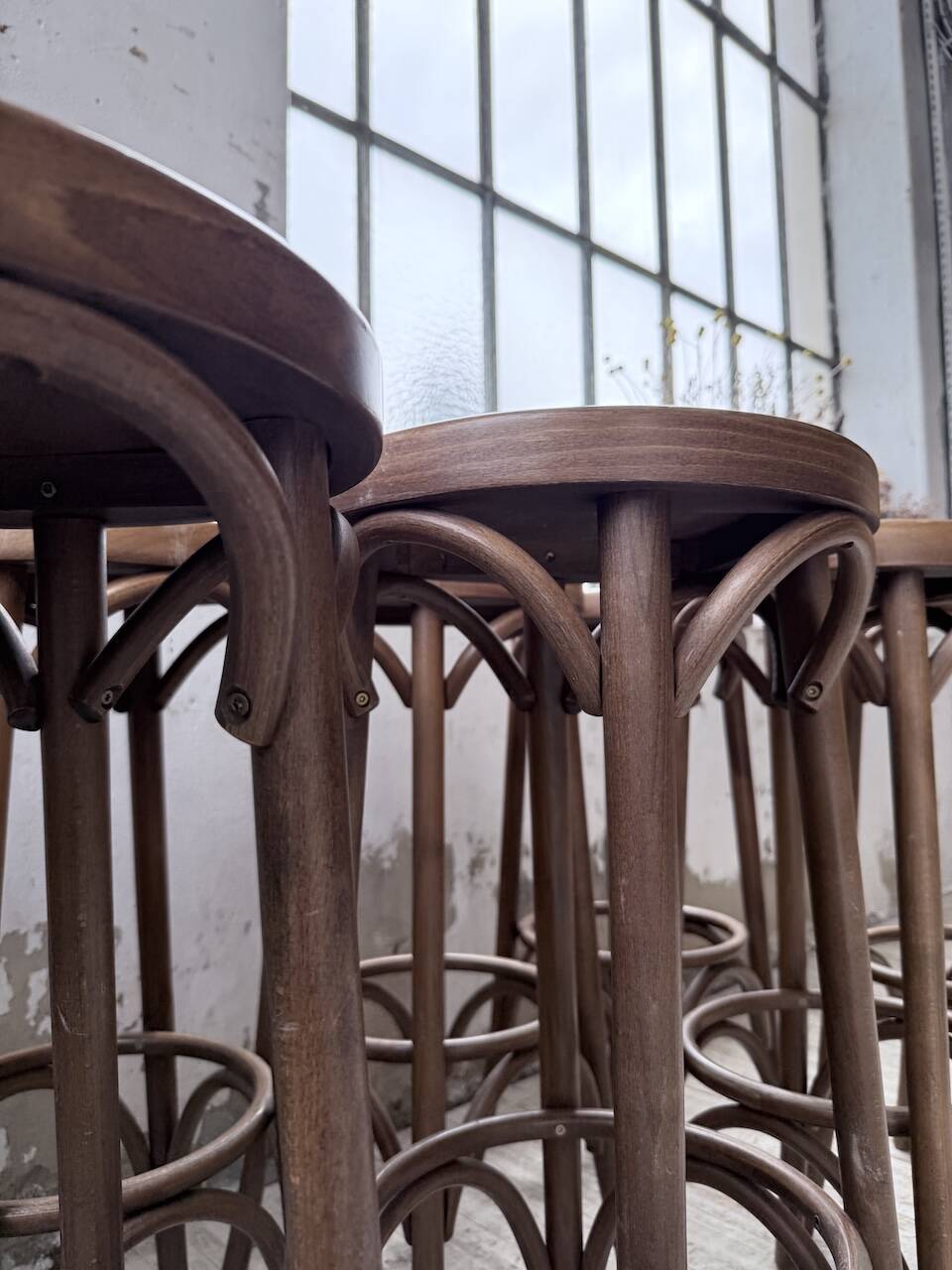 Set of 8 Baumann bistro bar stools.