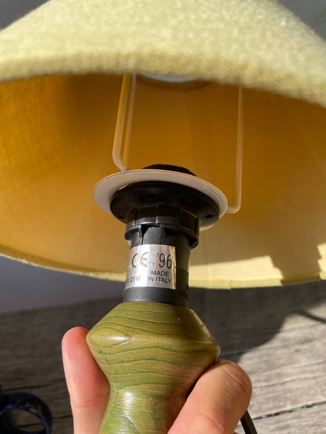Italian green turned wood lamp, 1980