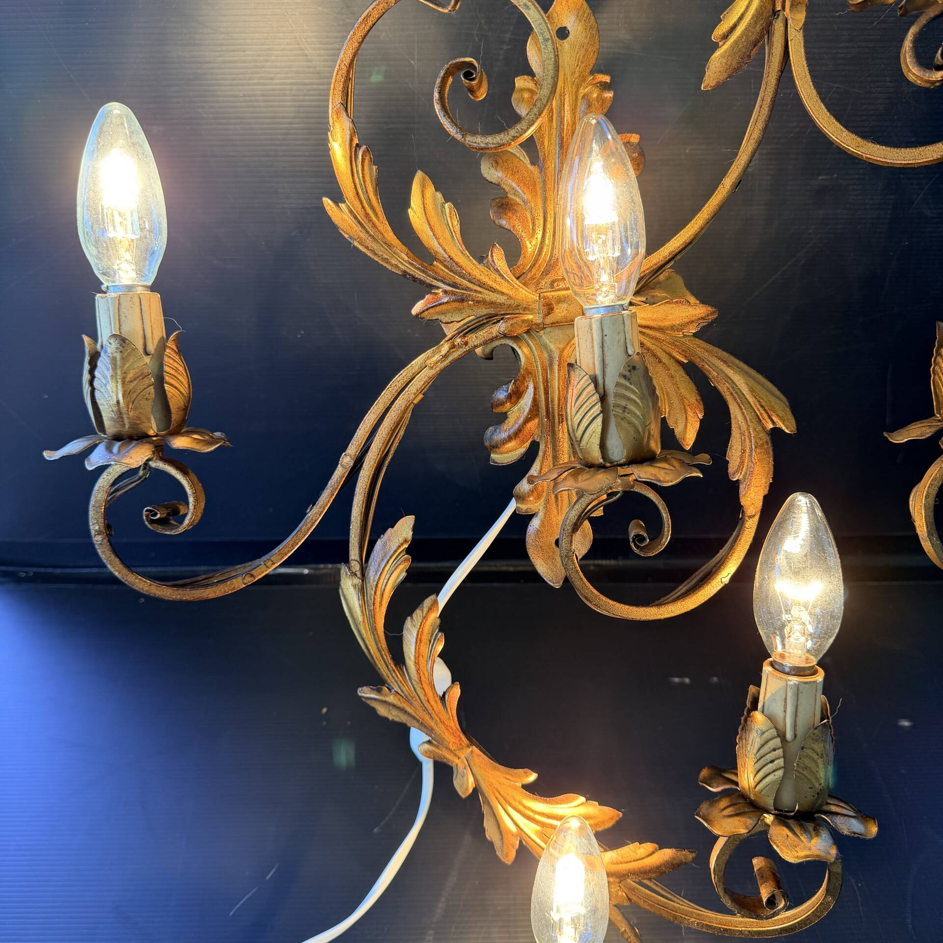Pair of Golden Florentine Wall Lights 1950s 1960s Hollywood Regency 7 Lights