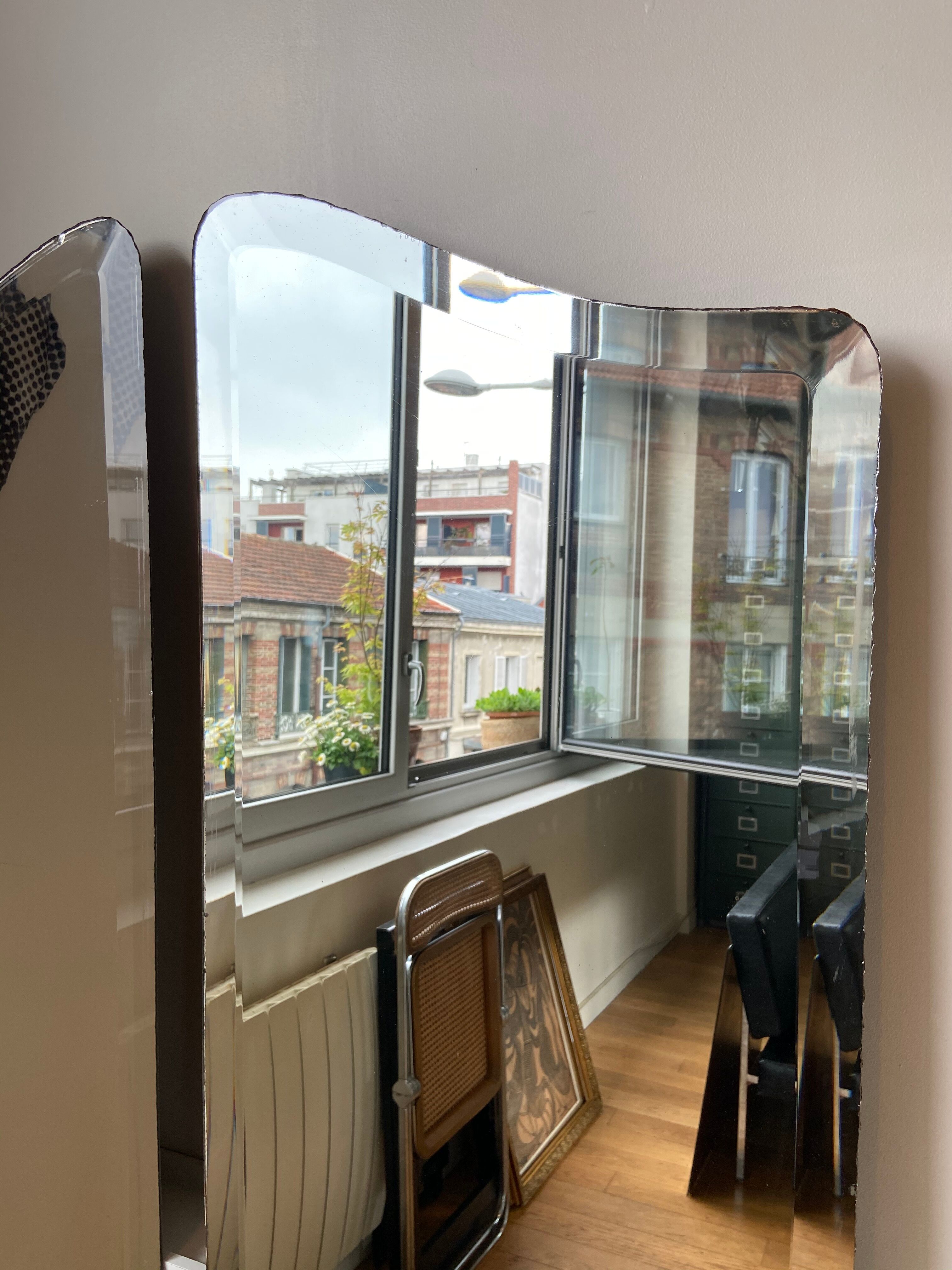 Pair of bevelled mirrors 44.5x168 cm