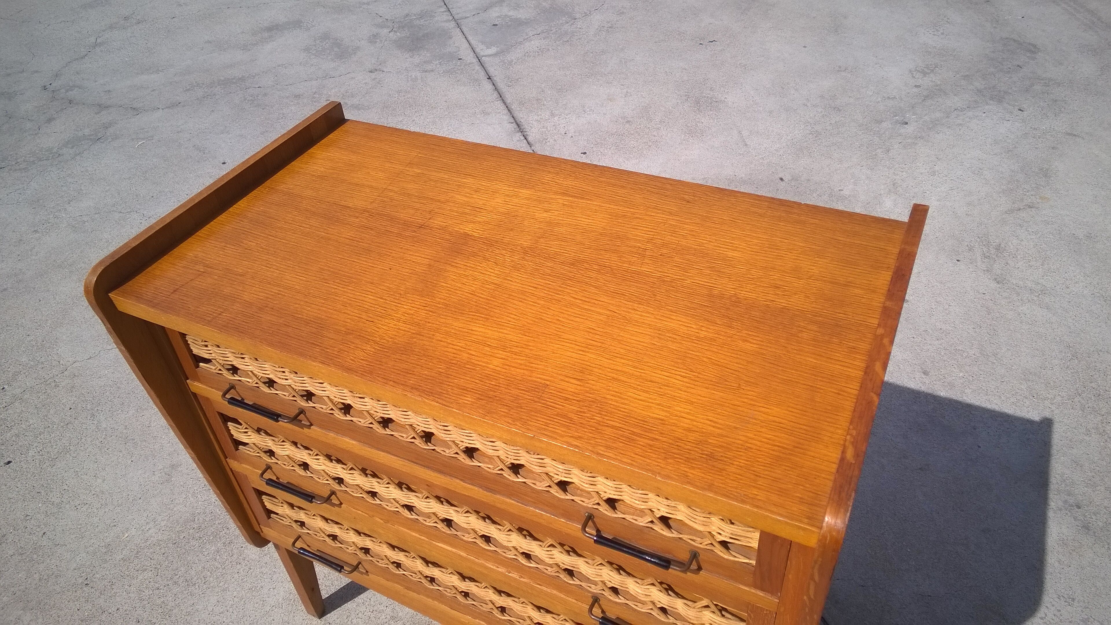 Rattan and oak dresser