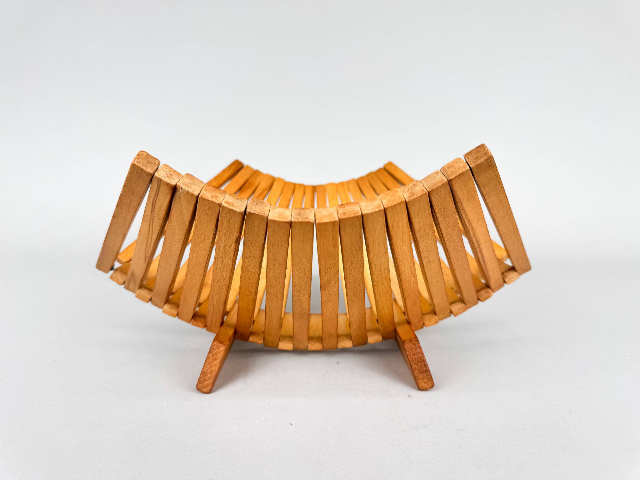Mid Century Foldable Wooden Fruit Basket, Germany