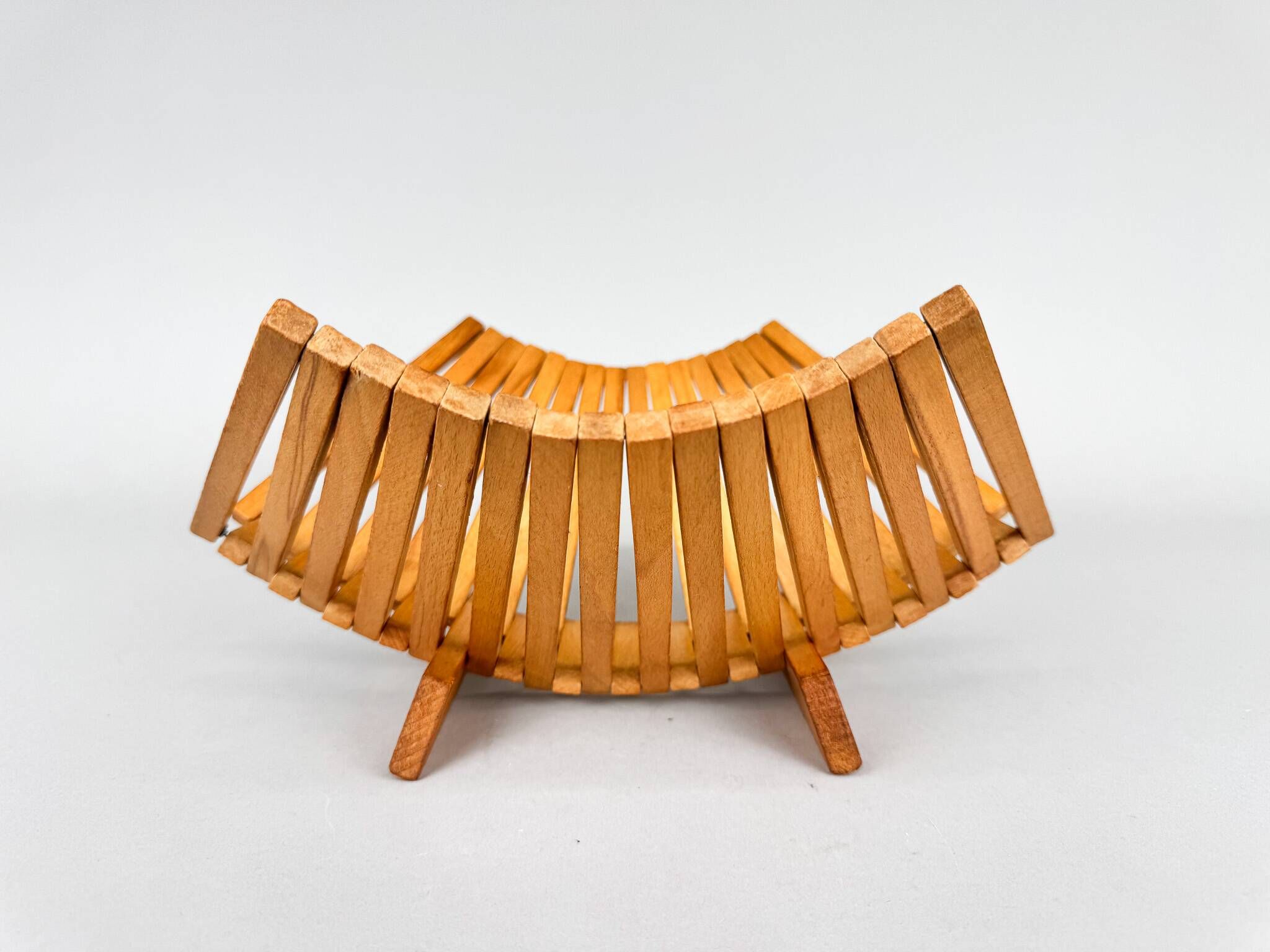 Mid Century Foldable Wooden Fruit Basket, Germany