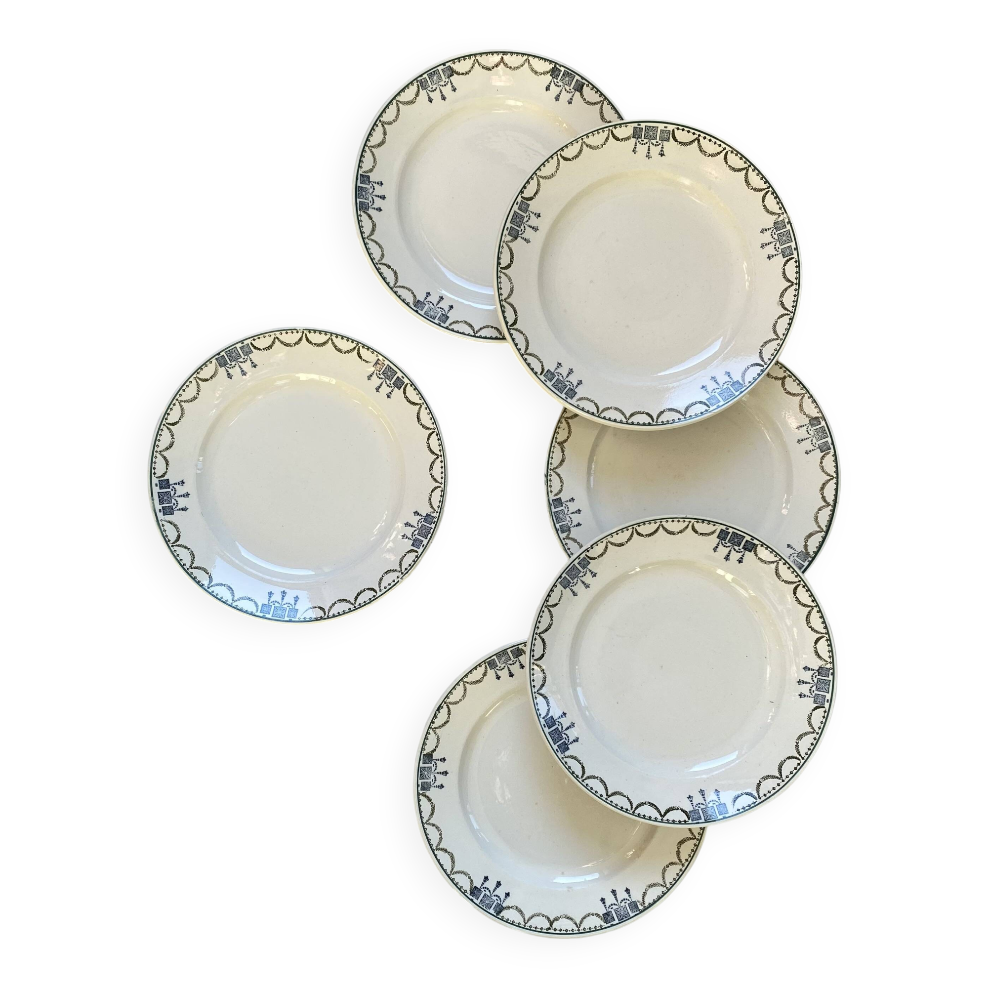 Set of 6 vintage Saint Amandinoise earthenware dessert plates
