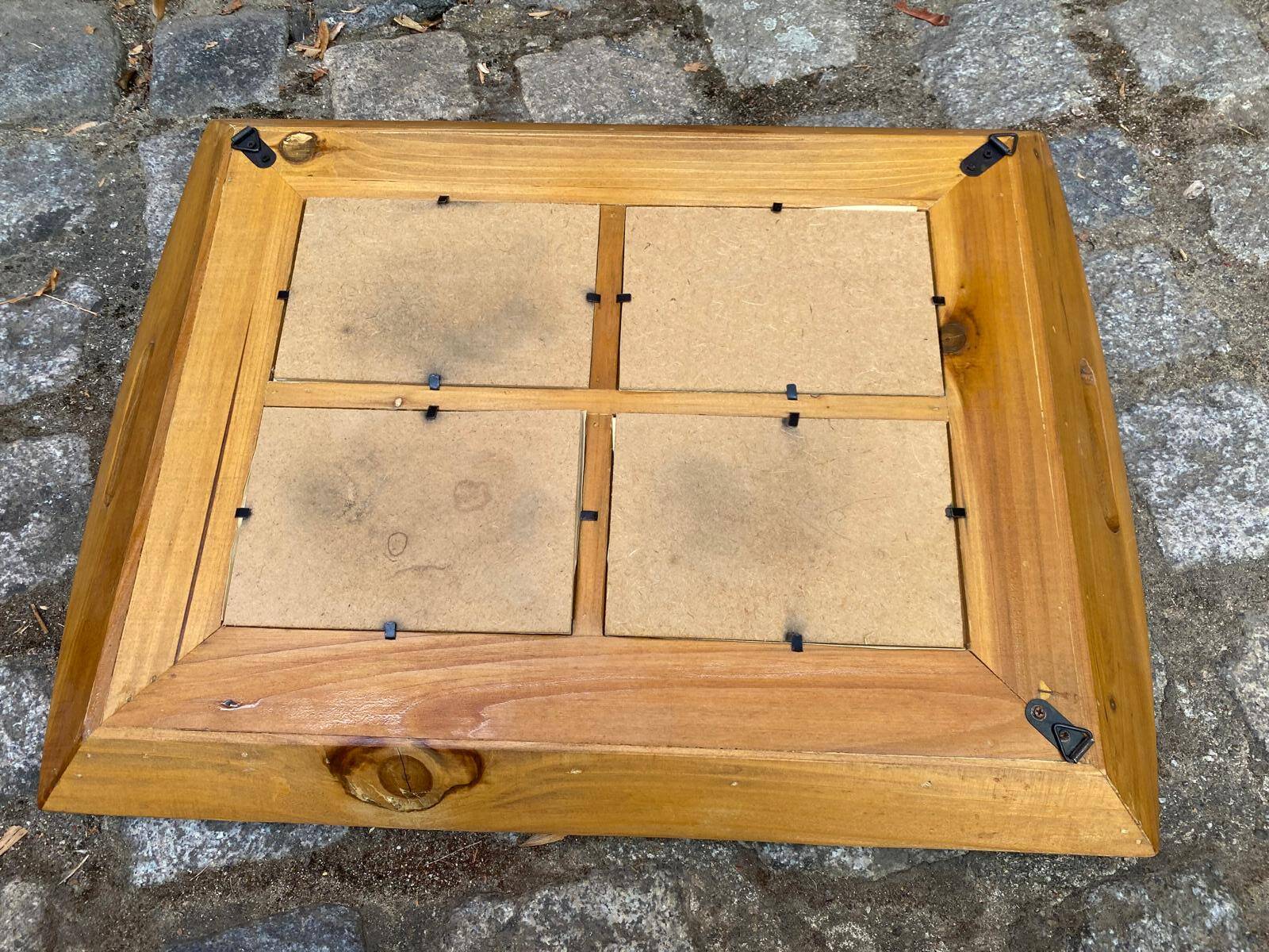 Plateau de service rectangulaire vintage en bois massif 4 compartiments