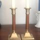 Pair of wood and brass candle holders