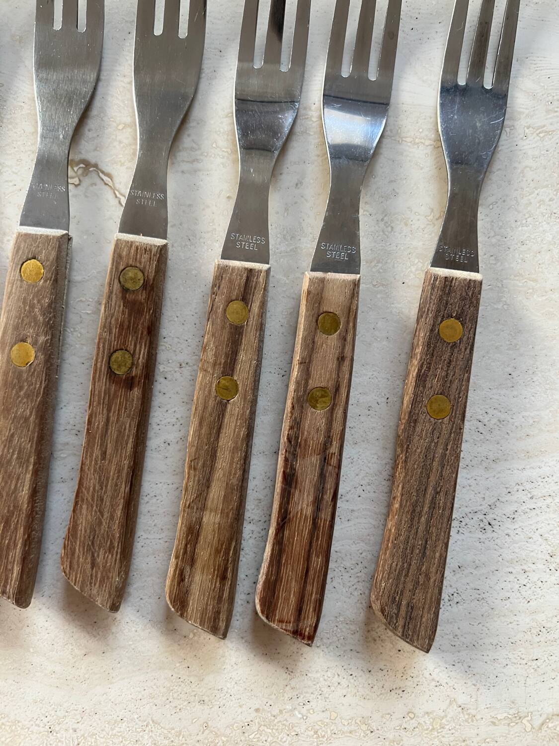 Vintage Japanese stainless steel wood forks