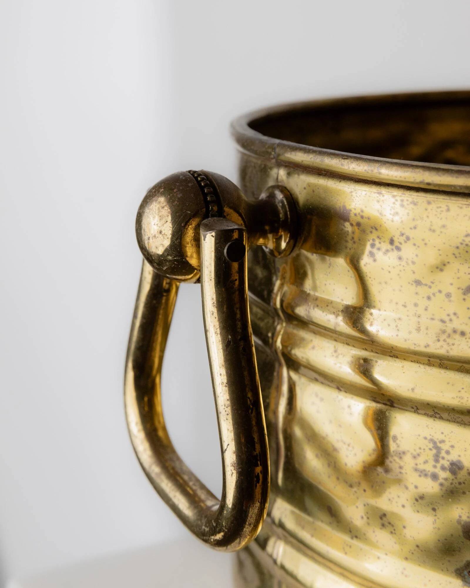 Vintage brass jardinière or wine bucket from the 1970s, large container with double handles.