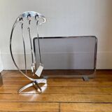 Jaques Charles polished stainless steel fireplace set for Jean-Paul Créations France 1970