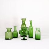 Mid-century modern collection of six green vases by Erik Hoglund, Sweden, 1960s.