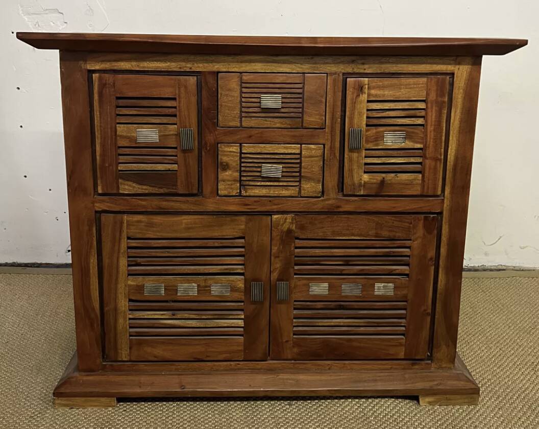 Buffet en bois d'acacia massif 4 portes, 2 tiroirs