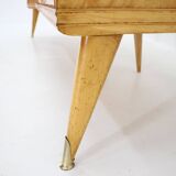1960s italian sideboard/chest of drawers in high gloss finish with glass top and shelf