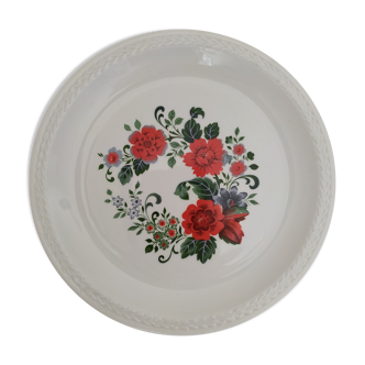 Assiette porcelaine Moulin des loups décor fleurs tons rouge et vert