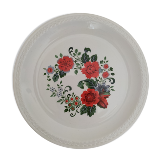 porcelain plate Moulin des loups decoration flowers tones red and green