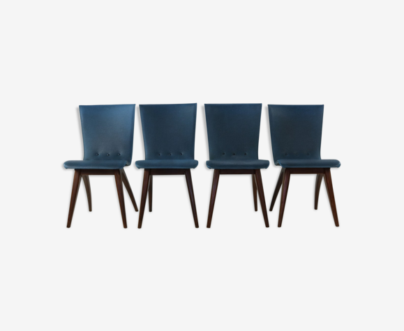 Quatre chaises originales en vinyle bleu Van Os Swing