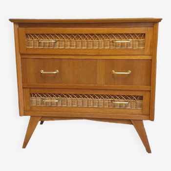 Wood and rattan chest of drawers