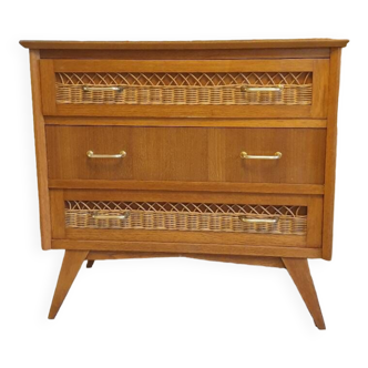 Wood and rattan chest of drawers