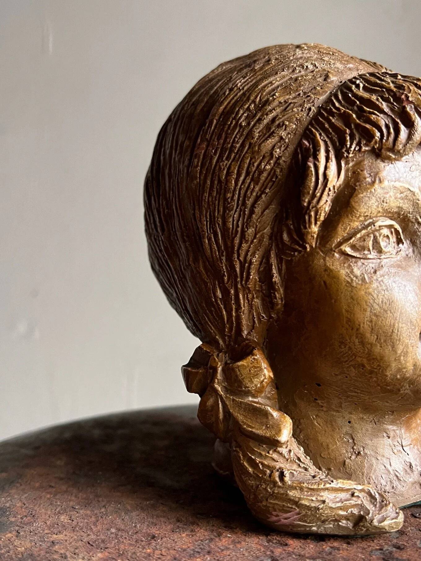 Stoneware head of a girl sculpture | Netherlands | 1970s