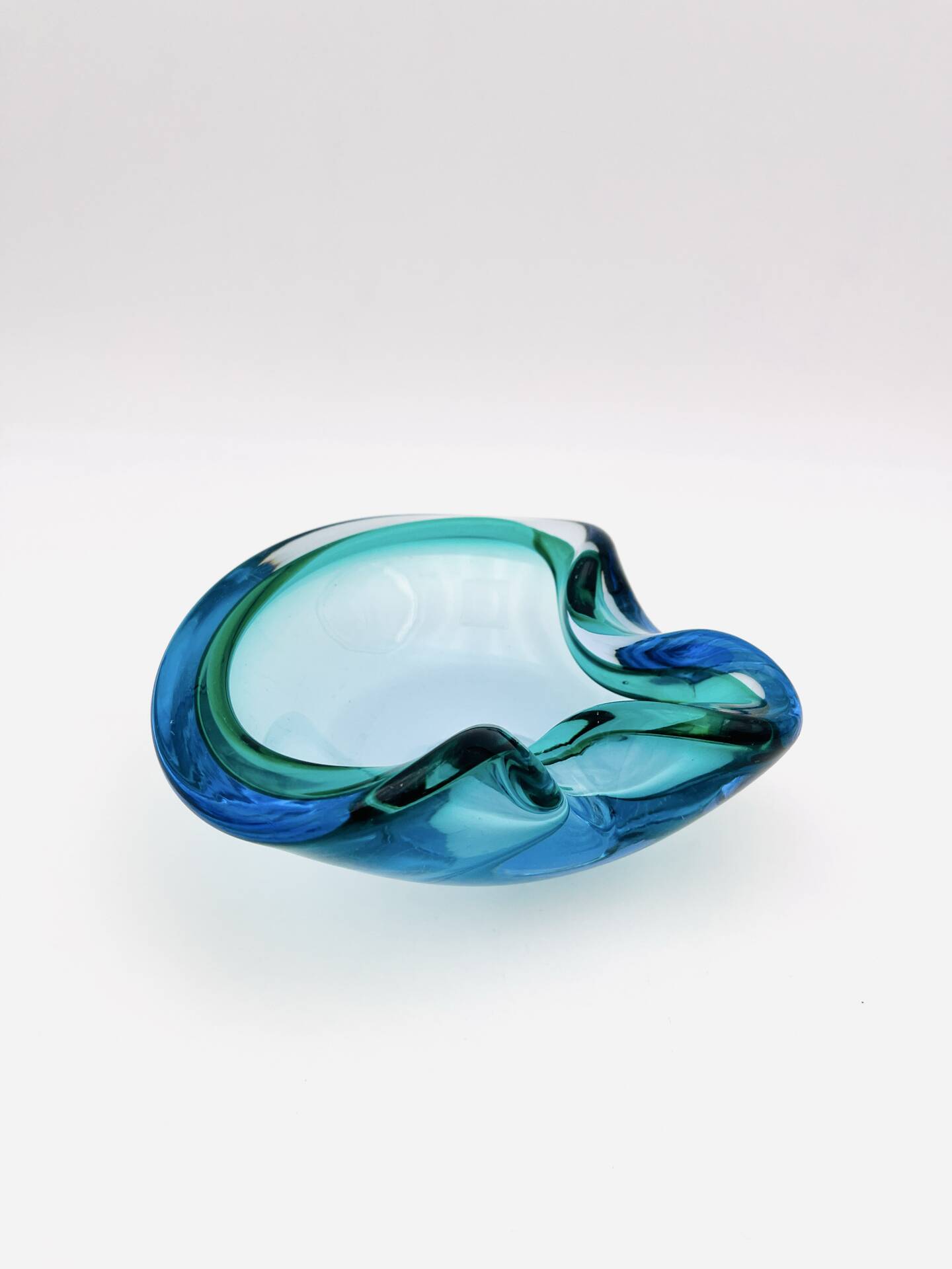 Flavio Poli Seguso Sommerso Emerald Green Blue Vintage 60s Ashtray