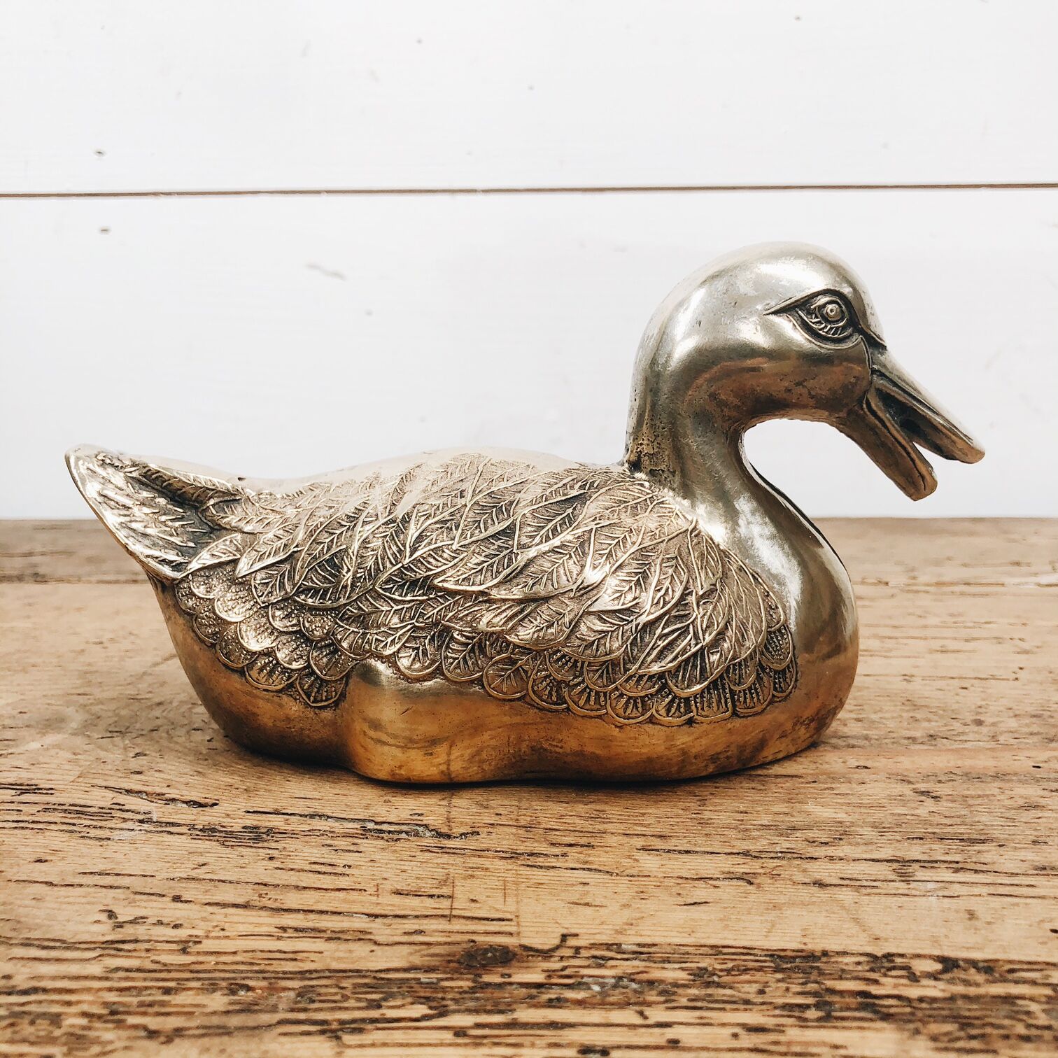 Large vintage duck in silver metal