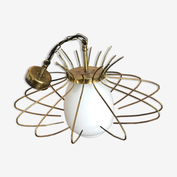 Suspension vintage laiton et opaline