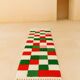 Tapis de couloir marocain de Noël – Tapis de couloir en laine à carreaux rouges et verts 300 x 70