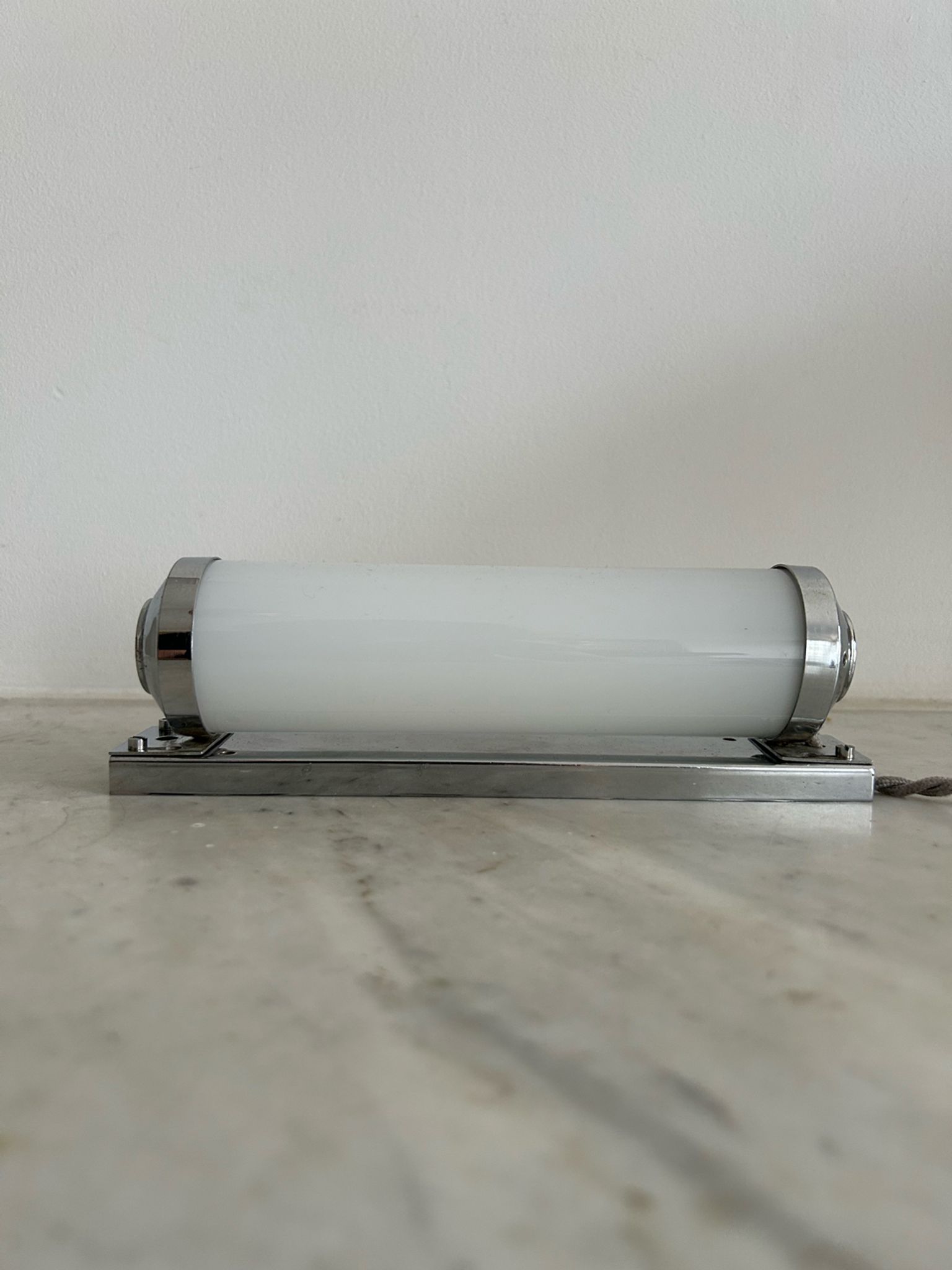 Vintage modernist wall lamp, chrome and opaline glass, France 1930