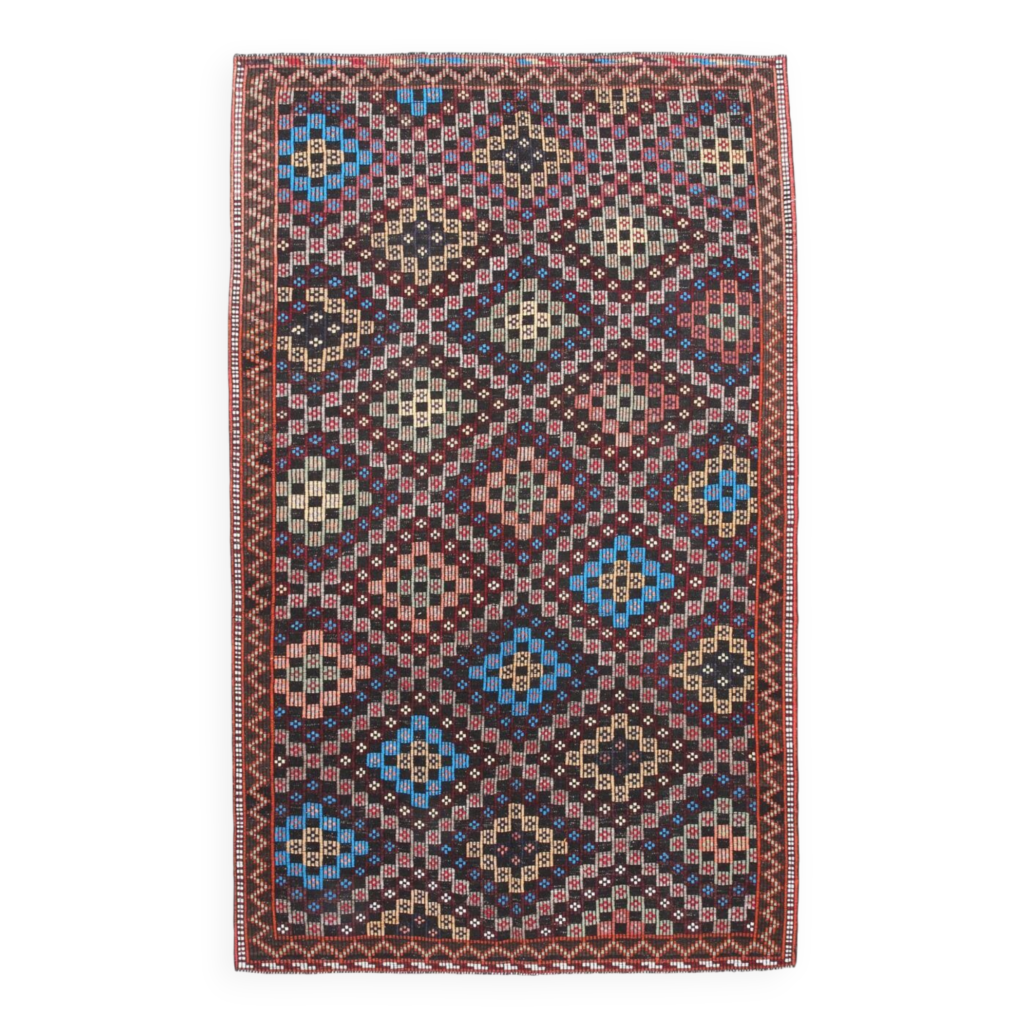 6X10 Bluw & Burgundy Handmade Vintage Kilim Rug, 181x295Cm
